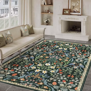 6X9 Washable Area Rug for Living Room Green Floral Vintage Non Slip Low Pile Thi