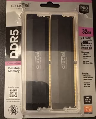 Crucial DDR5 Pro 32GB (2x16GB) 6400MT/s CL 38 CP2K16G64C38U5B