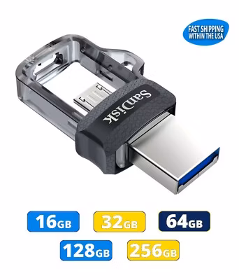 Sandisk Ultra 32GB 64GB 128GB 256G m3.0 Dual MicroUSB & USB Flash Drive lot