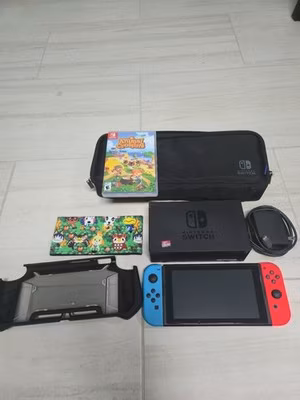 Nintendo Switch V2 128GB Bundle Animal Crossing Game Mumba Grip HORI Case