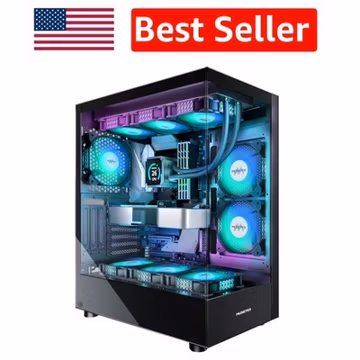 Mid Tower Gaming PC Case with 6 ARGB Fans & Tempered Glass - ATX Compatible