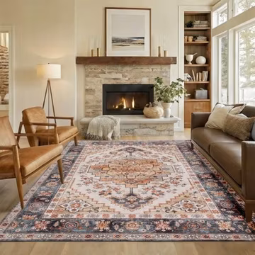 HOMCOM Area Rug 5x7, Machine Washable Rug for Living Room, Tawny Brown