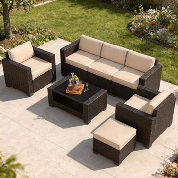 7 PCS Patio Furniture Set Slanted Back Outdoor Sectional Sofa with Coffee Table