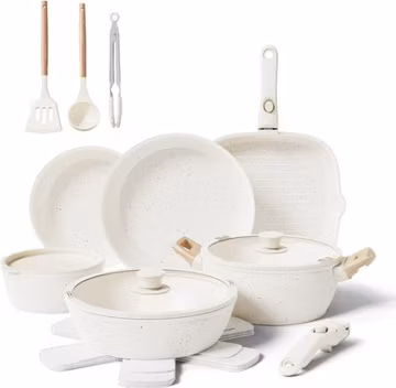 19-Pc Ceramic Nonstick Cookware Set, Removable Handles, PFAS-Free