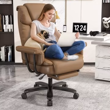 Big and Tall Office Chair 400LBS Reclining Executive Chair with Footrest Brown