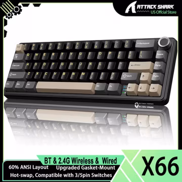 ATTACK SHARK X66 Wireless Mechanical Gaming Keyboard with Knob Tri Mode Gasket
