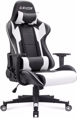 Gaming Chair, Office Chair High Back Computer Chair Leather Desk (White)