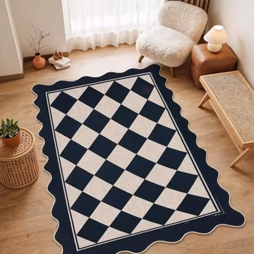 Scalloped Checkerboard Black White 5x7 Jute Washable Area Rug Living Room Patio