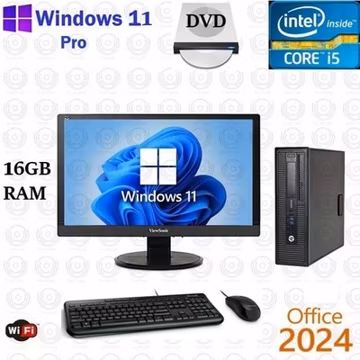 Windows 11 HP i5 500GB SSD 16GB RAM 23" LCD WiFi Desktop Computer PC Office24