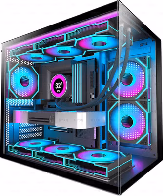 H3 ATX PC Case - Pre-Installed with 6 Infinity Mirror PWM ARGB Fans - Compact D