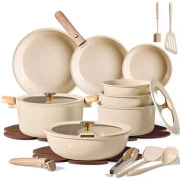 CAROTE 25pcs Ceramic Cookware Set, Pots and Pans Set with Detachable Handle