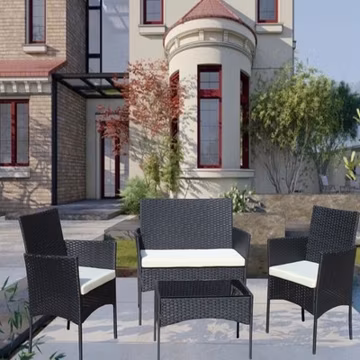 4 PC Rattan Patio Furniture Set Outdoor Cushioned Seat Wicker Sofa Beige Cushion