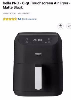 Bella Pro Series 6qt Digital Air Fryer - Black