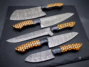 Damascus handmade Chef Knife 5 Pc Set - Best Gift, Kitchen Knives Set, AS-239