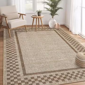 Geometric Simple Bordered 5x7 Washable Area Rug Non Slip Living Kitchen Bedroom