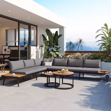 6-Piece Outdoor Sectional Sofa Set with Nesting Coffee Tables & Cushions