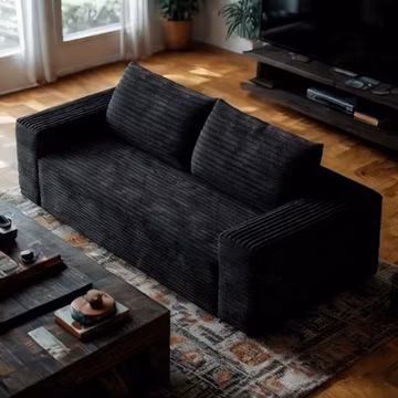 63" Boneless couch Loveseat Sofa Comfy Deep Seat Modern w/Black Plush Fabric