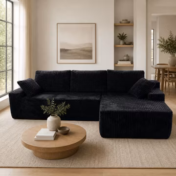 96"Frameless Boneless Soft Sofa,Cloud Sectional Couch With L-Shaped Chaise Black