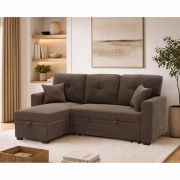 Sleeper Sofa Sectional with Pull-Out Bed, Reversible Chaise, Storage