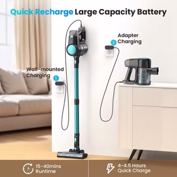 INSE N3T Cordless Stick Vacuum Cleaner, 180W Powerful Suction Rechargeable 2200m