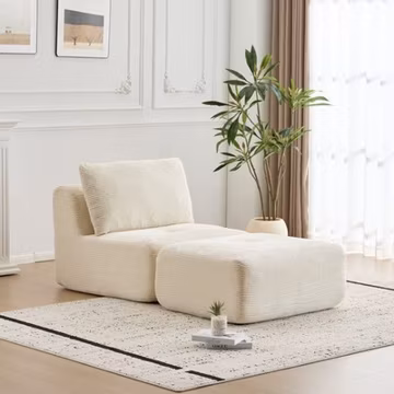Modern Memory Foam Compressed Sofa, Single Chaise Longue, Corduroy, Beige