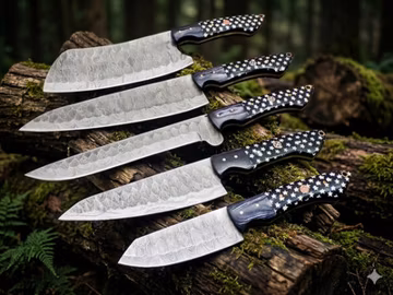 Damascus handmade Chef Knife 5 Pc Set - Best Gift, Damascus Kitchen Knives Set,,