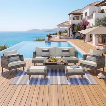 6-Piece All Weather PE Wicker Sofa Set With Cushions & Table