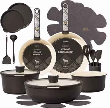 CAROTE 21-Piece Ceramic Cookware Set, Nonstick Pots and Pans Set with Detachable