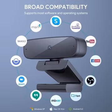 For PC Mac Full HD Plug & Play 1080P Autofocus Webcam Web Camera w/ Microphones