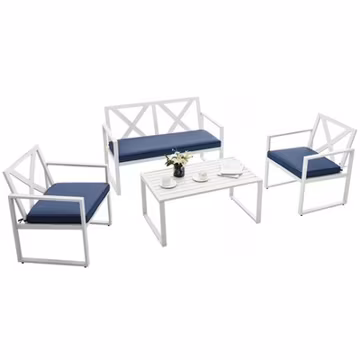 4PCS Patio Conversation Furniture Set Armrest Cushioned Loveseat Sofas Garden