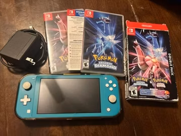 Nintendo Switch Lite Teal Green - With Games Pokemon Diamond/Pearl Double Pack