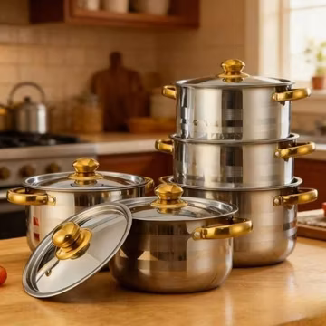 10-Piece Stainless Steel Cookware Set, 5 Pots With Lids, Multiple Sizes Silver