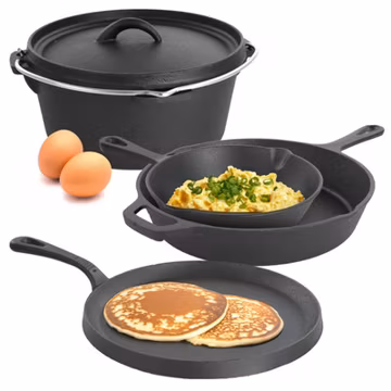 Pre-Seasoned Cast Iron 5-Piece Kitchen Cookware Set, Pots and Pans