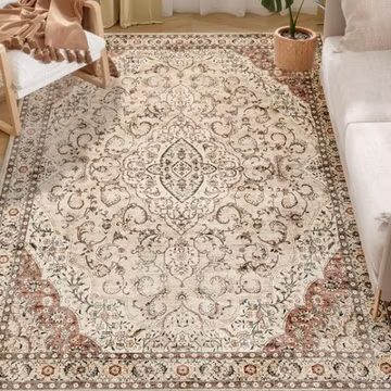 Machine Washable Area Rug 5x7, Non-Slip Floor Carpet, Mixed-Brown
