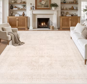 8x10 Vintage Boho Area Rug Washable Non Slip Low Pile Beige Carpet