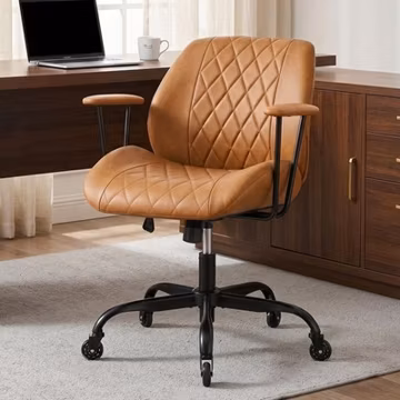 PU Leather Ergonomic Swivel Desk Chair w/Arms Rolling Task Chair for Home Office