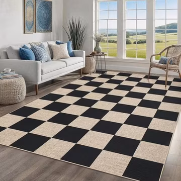 Modern Checkered 8x10 Washable Area Rug Non Slip Living Bedroom Dining Nursery