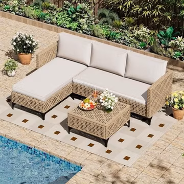 All-Weather 3-Piece Wicker Sectional Set with Cushions & Coffee Table