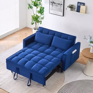 3-in-1 Convertible Sleeper Sofa Bed Modern Velvet Loveseat Couch w/Pull Out Bed