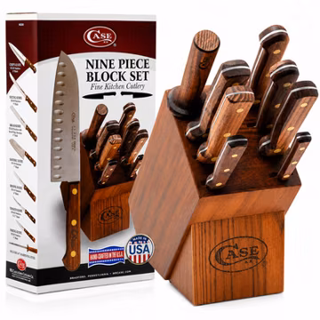 Case XX 10249 9 Piece Household Cutlery Knife Block Set Walnut Handles USA Made