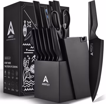 Knife Set with Block - Kitchen Knife Set German High-Carbon Steel - 15-Piece wit