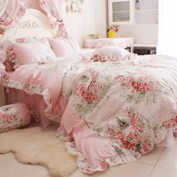 Princess Pink Floral Rose Bedding Duvet Comforter Cover Set King Queen Full Twin