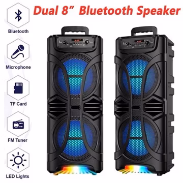 Dual 8" Bluetooth Portable Speaker Woofer Heavy Bass Sound System Party AUX FM