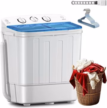 Portable Twin Tub 19lbs Washing Machine with Drying Rack, 12lbs Washer Mini Comp