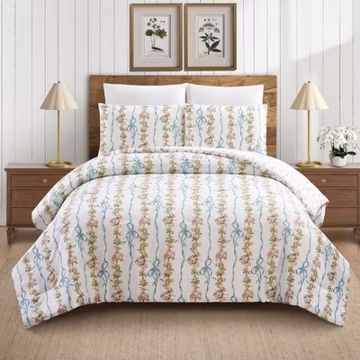 Modern Heirloom 3pc Bow and Floral Comforter Bedding Set