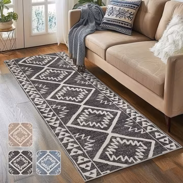 2x8 Runner Rug black Washable Modern Mat Soft Low Pile Non Slip Accent Mat