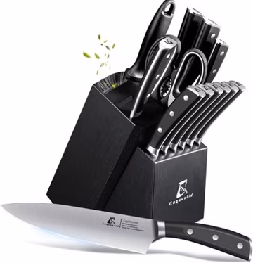 14-Piece Stainless Steel Knife Block Set Kitchen Cooking Knives with Sharpener