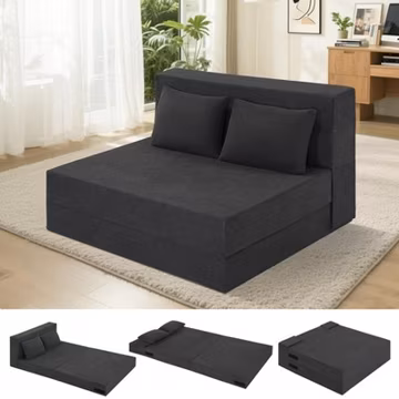 Folding Futon Couch, Convertible Sleeper, Standard Size, Dark Grey
