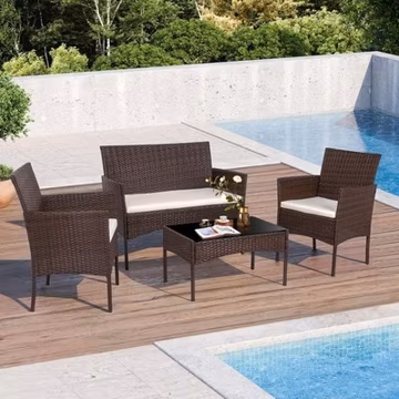 4 Piece Khaki Outdoor Patio Furniture Set Outdoor Porch With Cushions Clearance