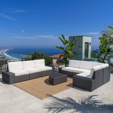 8-Piece Patio Sectional Sofa Set w/ Coffee Table, Grey/White